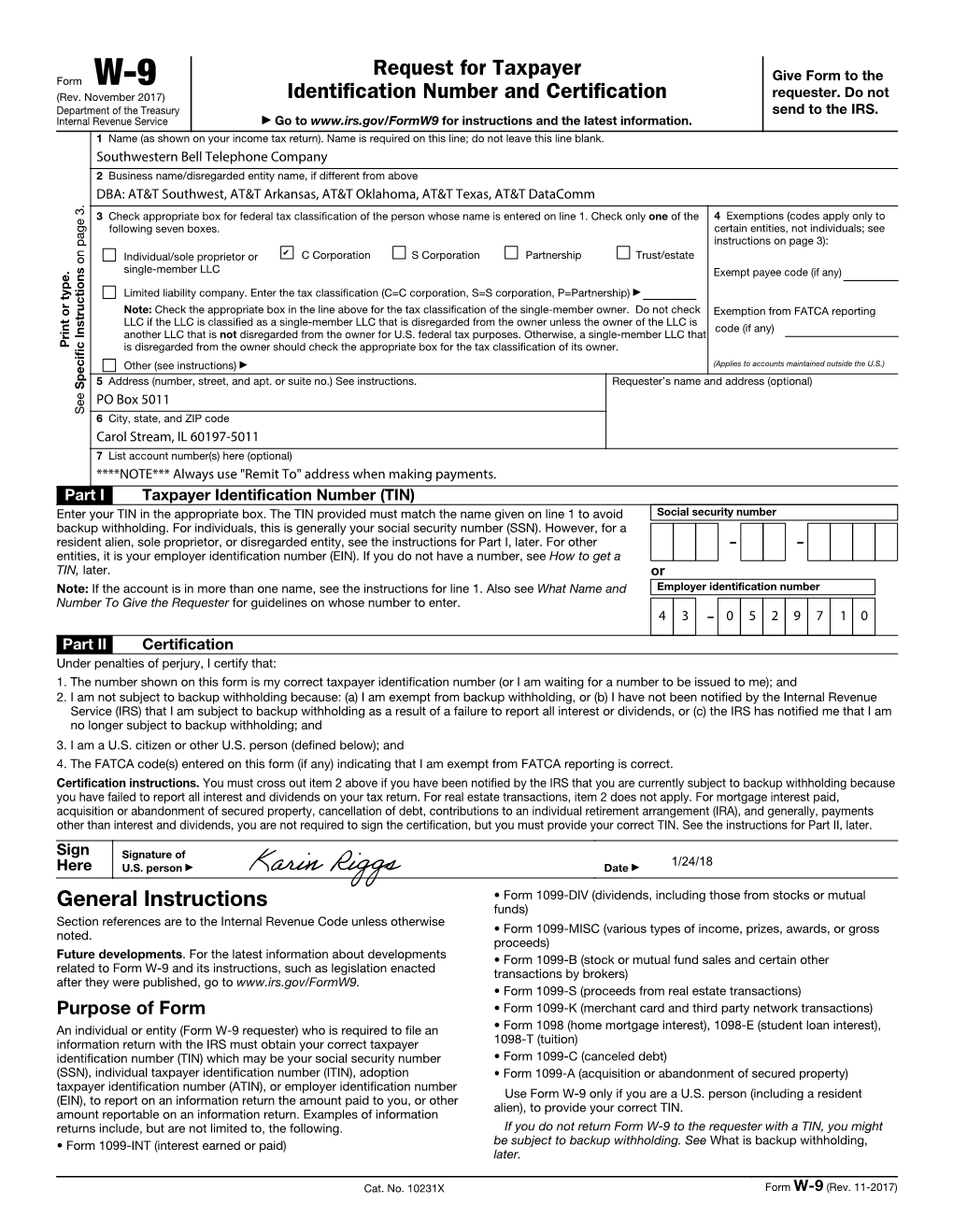 Form W-9 (Rev. November 2017)