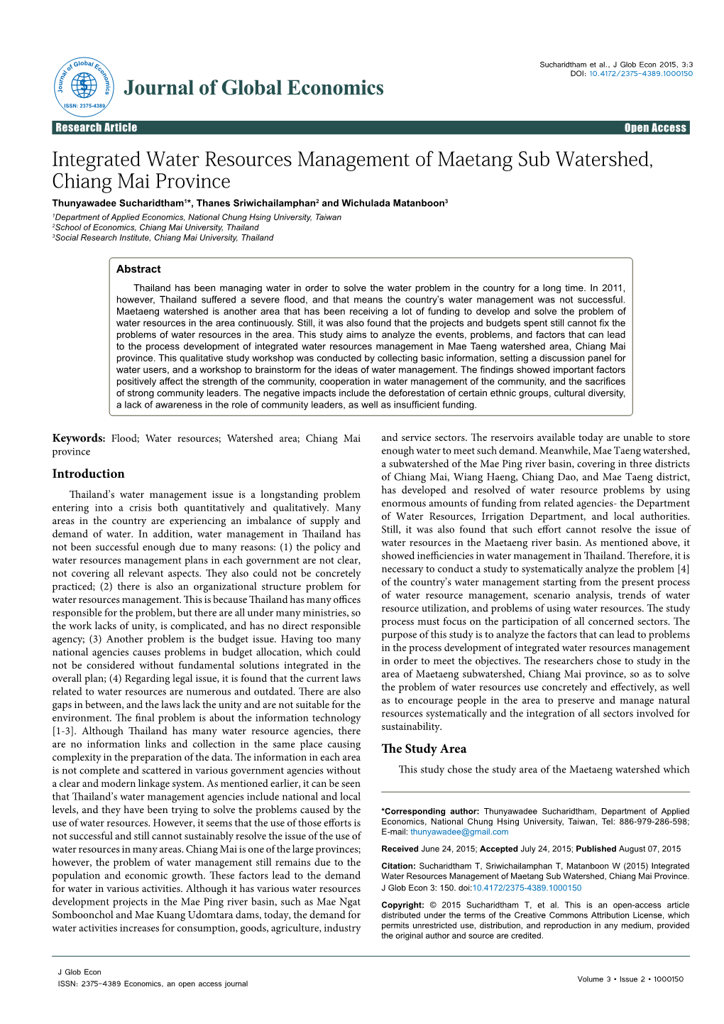 Integrated Water Resources Management of Maetang Sub