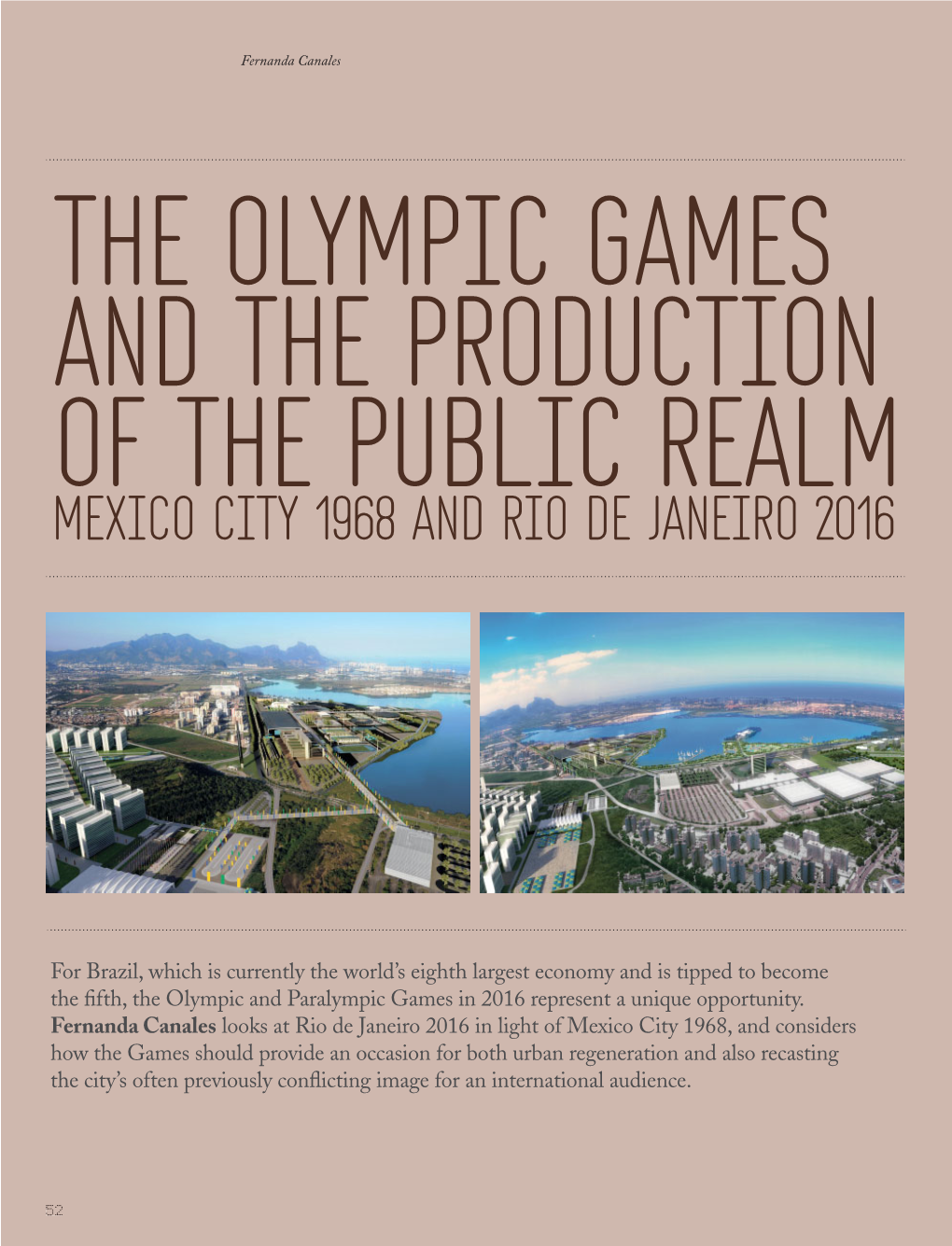 The Olympic Games and the Production of the Public Realm Mexico City 1968 and Rio De Janeiro 2016