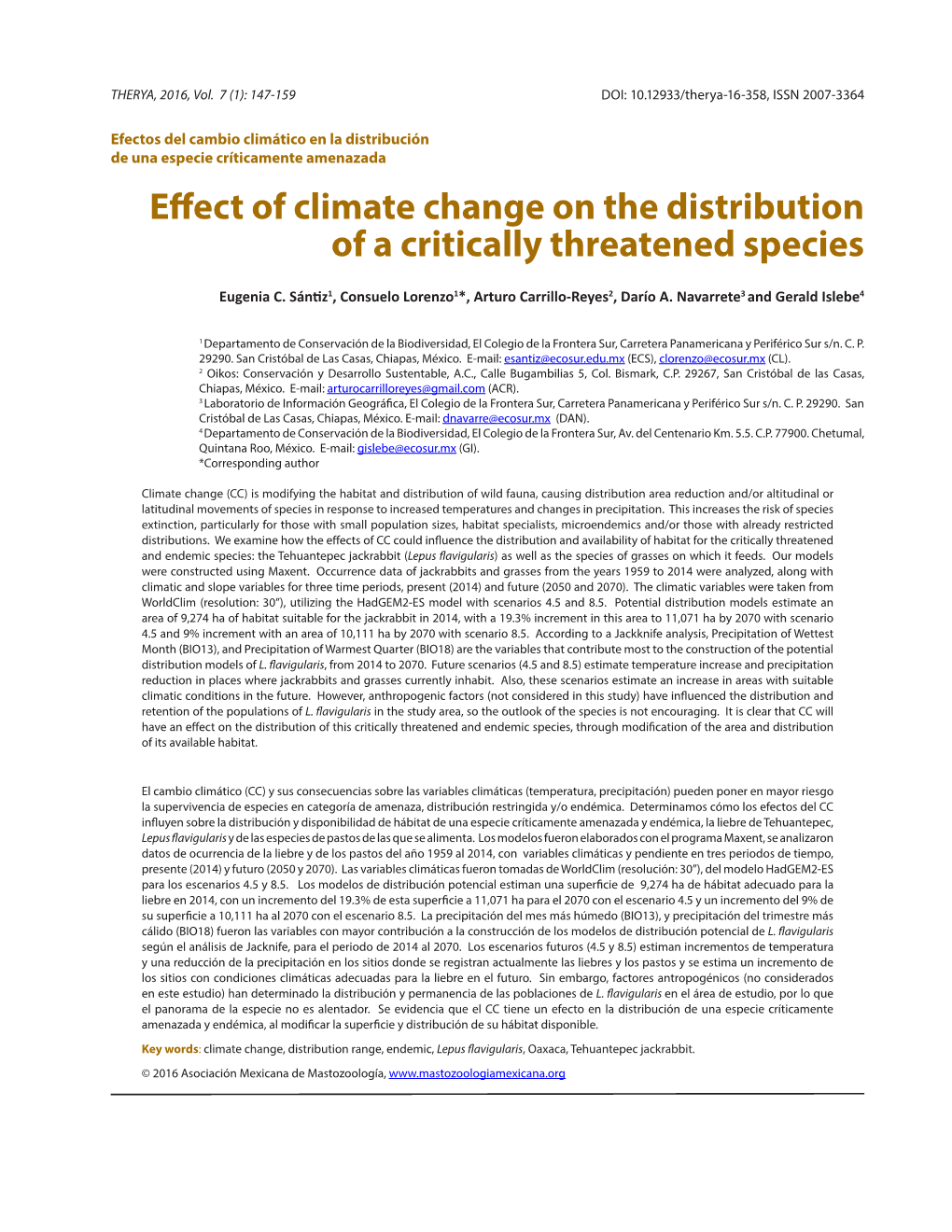 Effect of Climate Change on the Distribution of a Critically Threatened Species