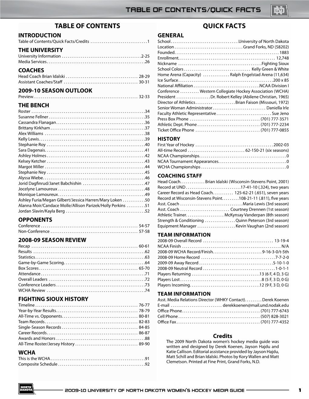 Table of Contents/Quick Facts Table Of