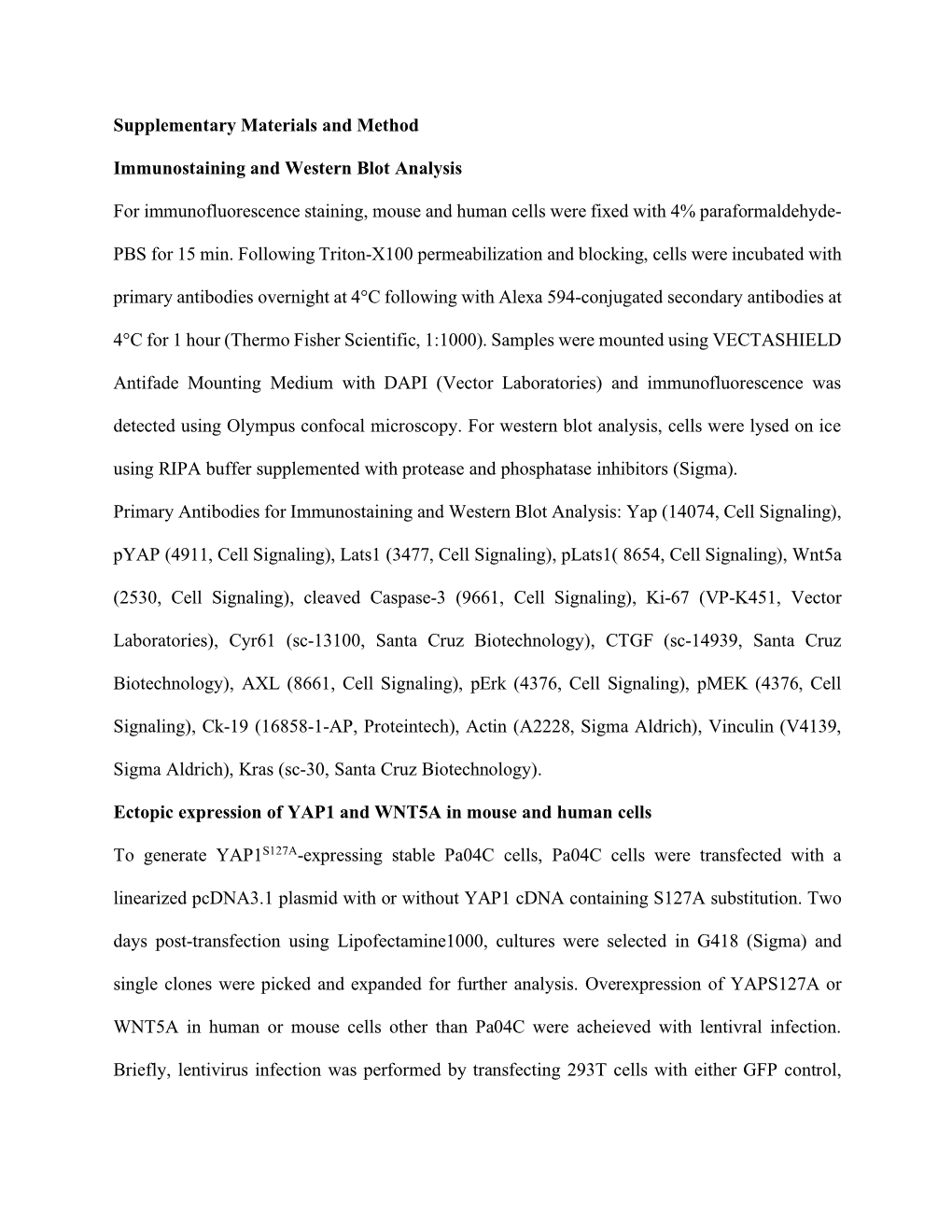 Supplementary Materials and Method Immunostaining and Western Blot