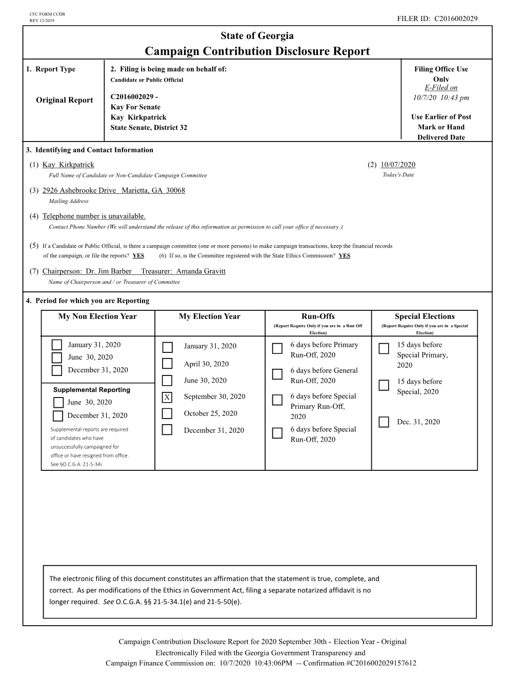 Campaign Contribution Disclosure Report