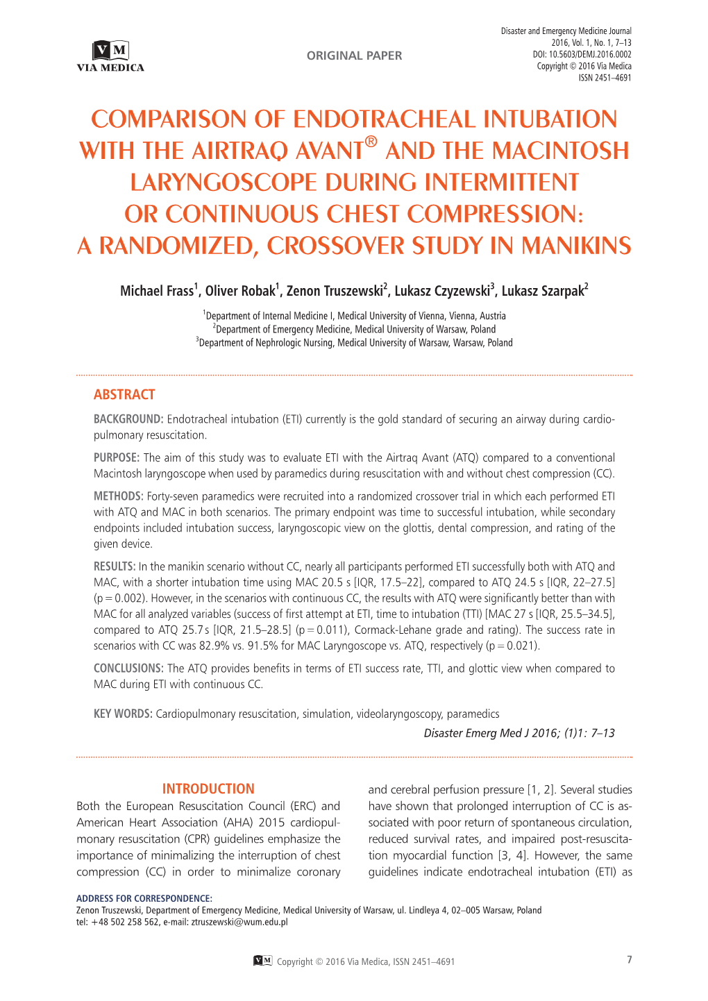 Comparison of Endotracheal Intubation with the Airtraq