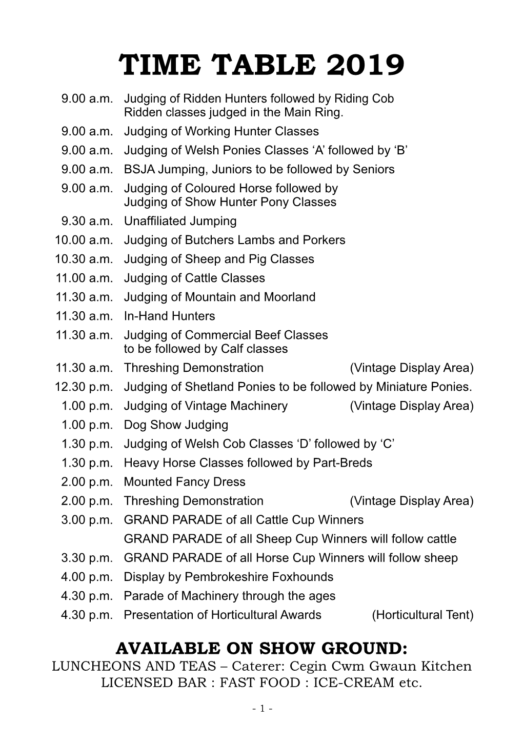 2019 Fishguard Show Schedule .Indd