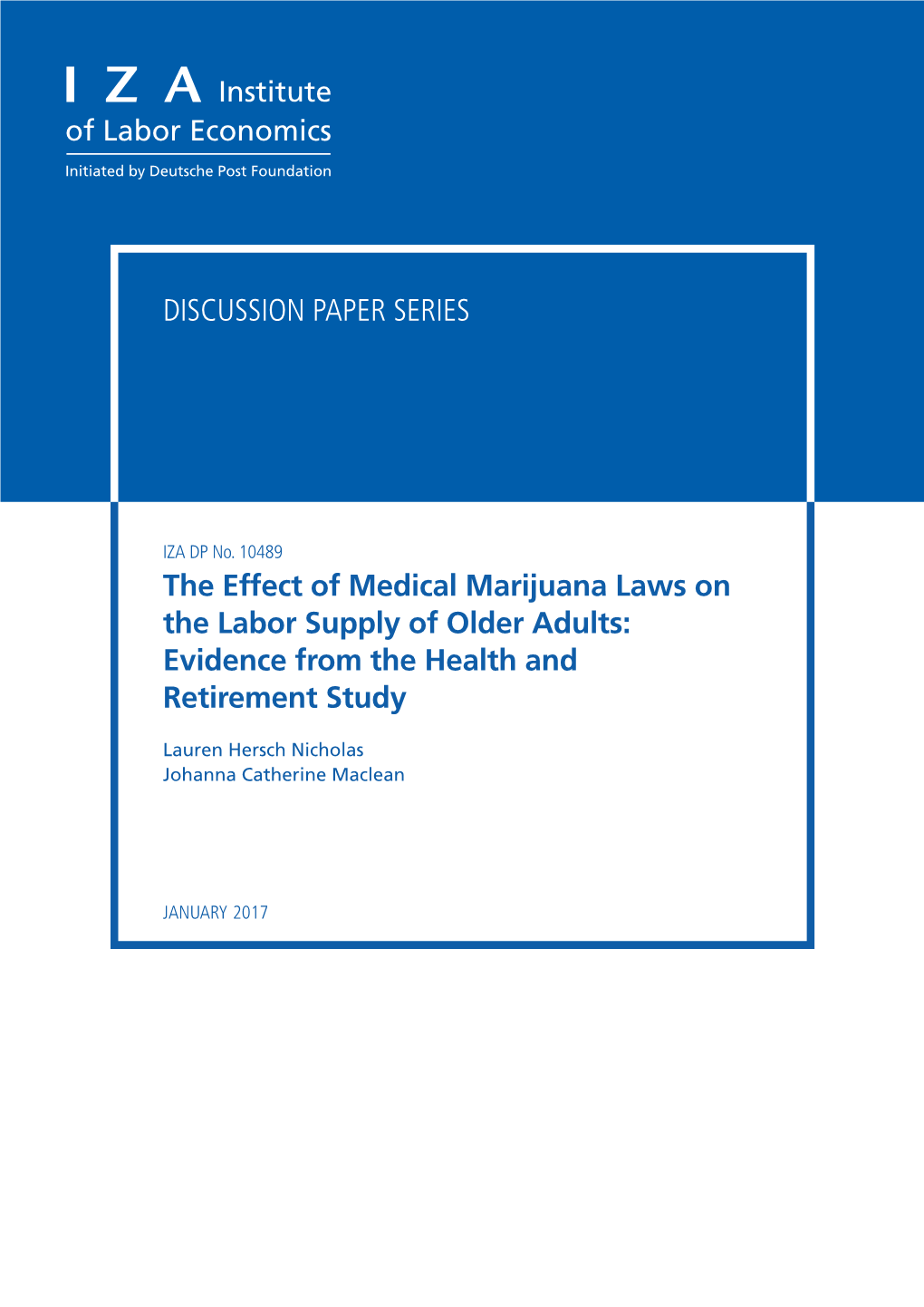 The Effect of Medical Marijuana Laws on the Labor Supply of Older Adults: Evidence from the Health and Retirement Study