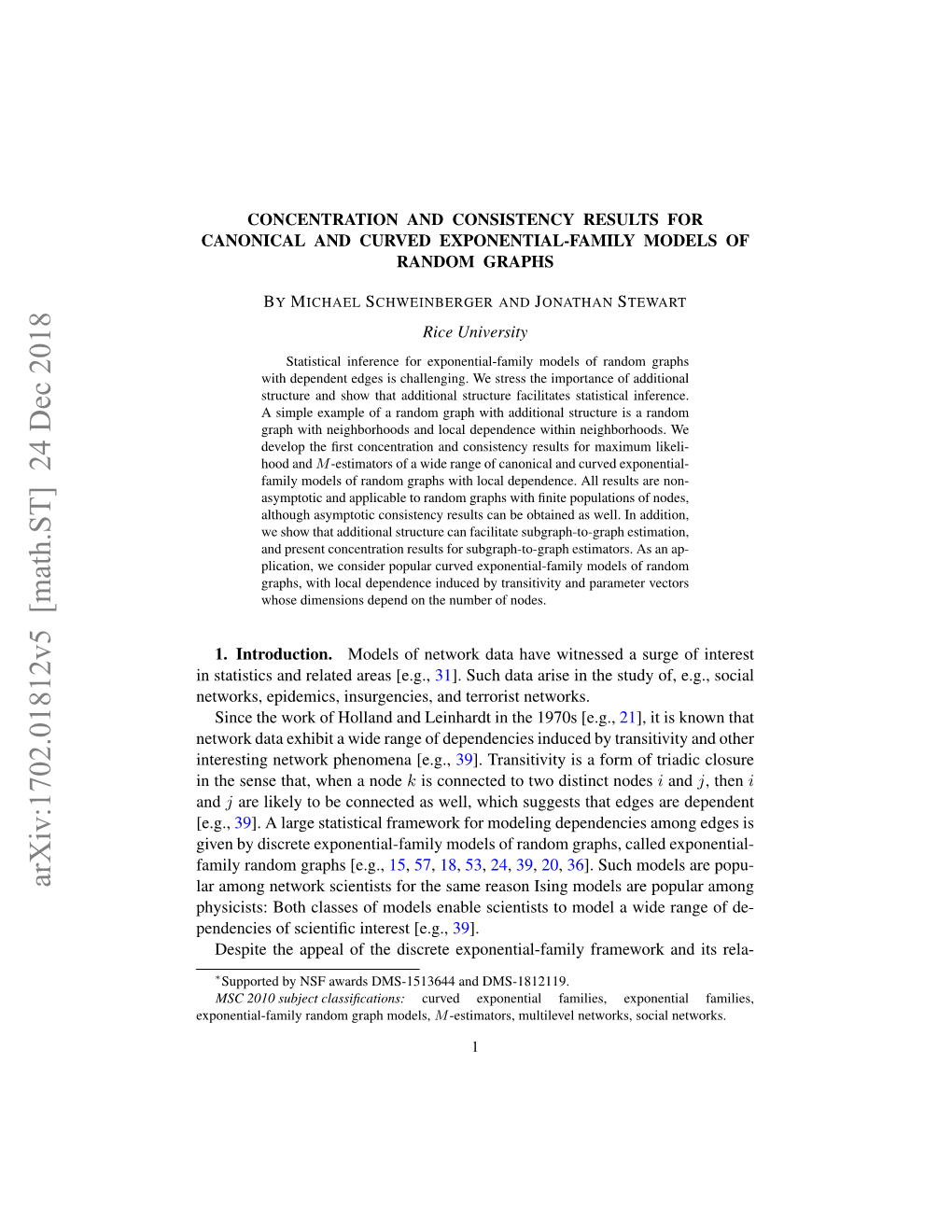 Concentration and Consistency Results for Canonical and Curved Exponential-Family Models of Random Graphs