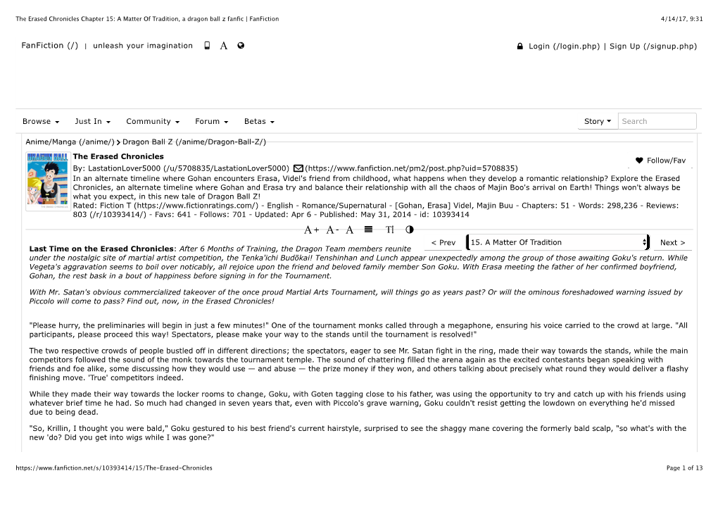 The Erased Chronicles Chapter 15: a Matter of Tradition, a Dragon Ball Z Fanfic | Fanfiction