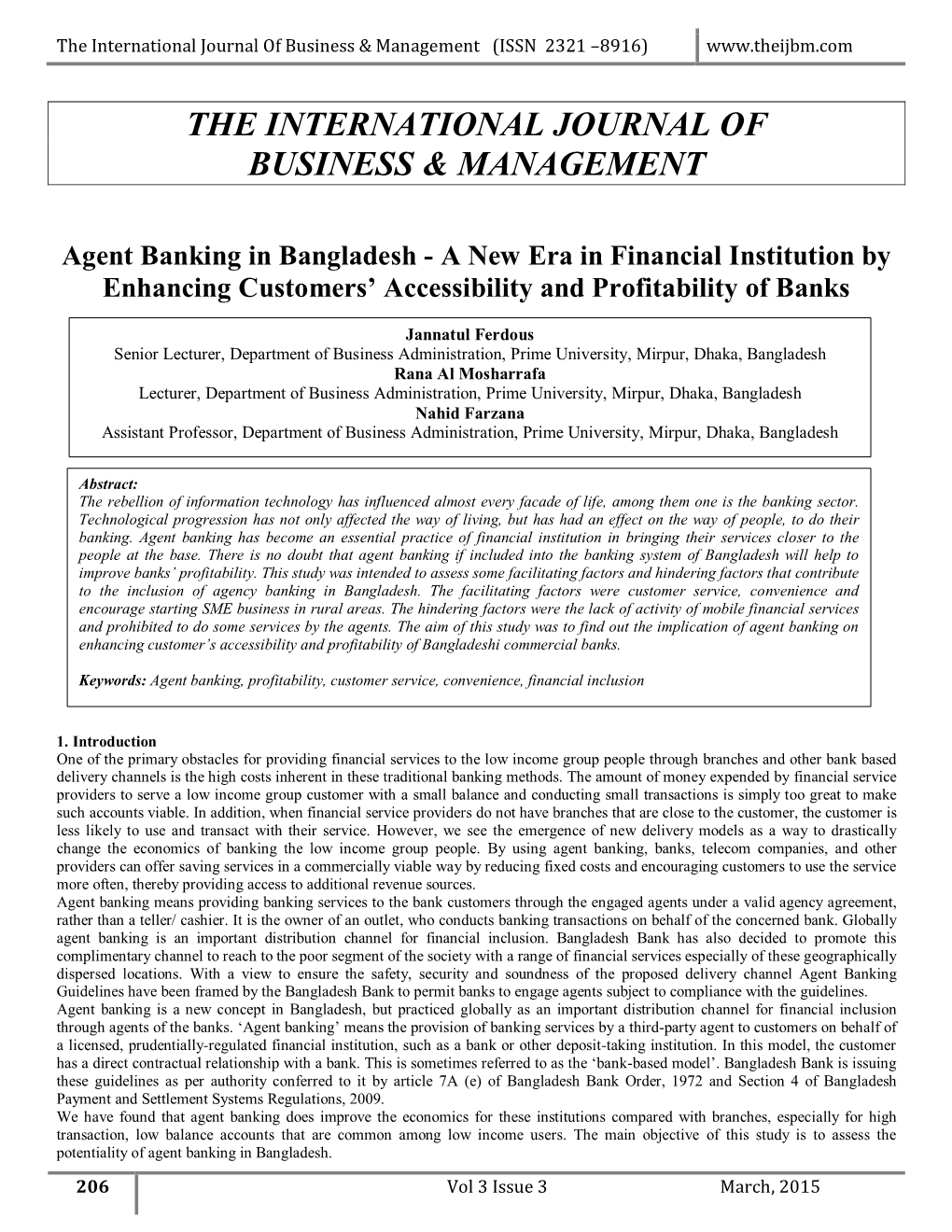 Agent Banking in Bangladesh - a New Era in Financial Institution by Enhancing Customers’ Accessibility and Profitability of Banks