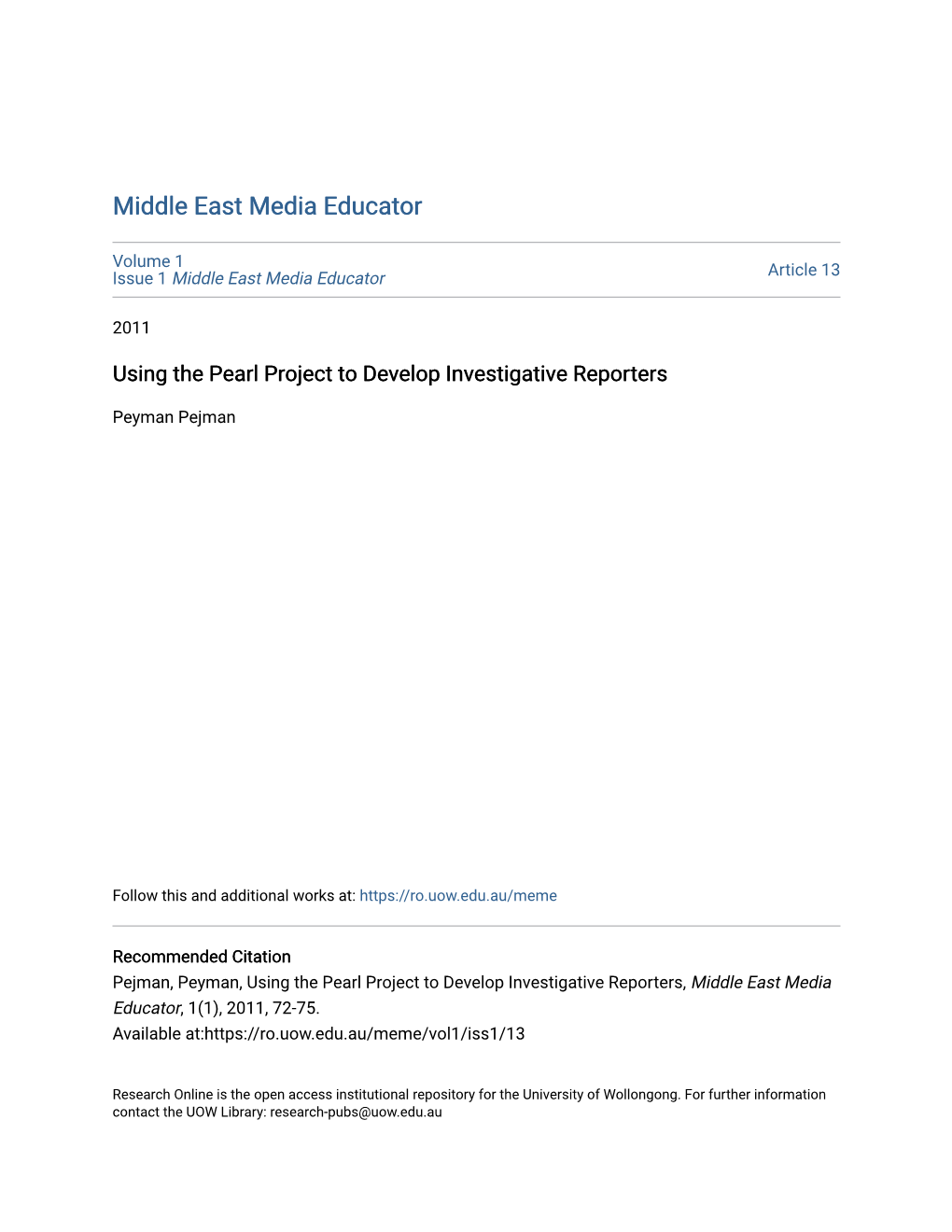 Using the Pearl Project to Develop Investigative Reporters