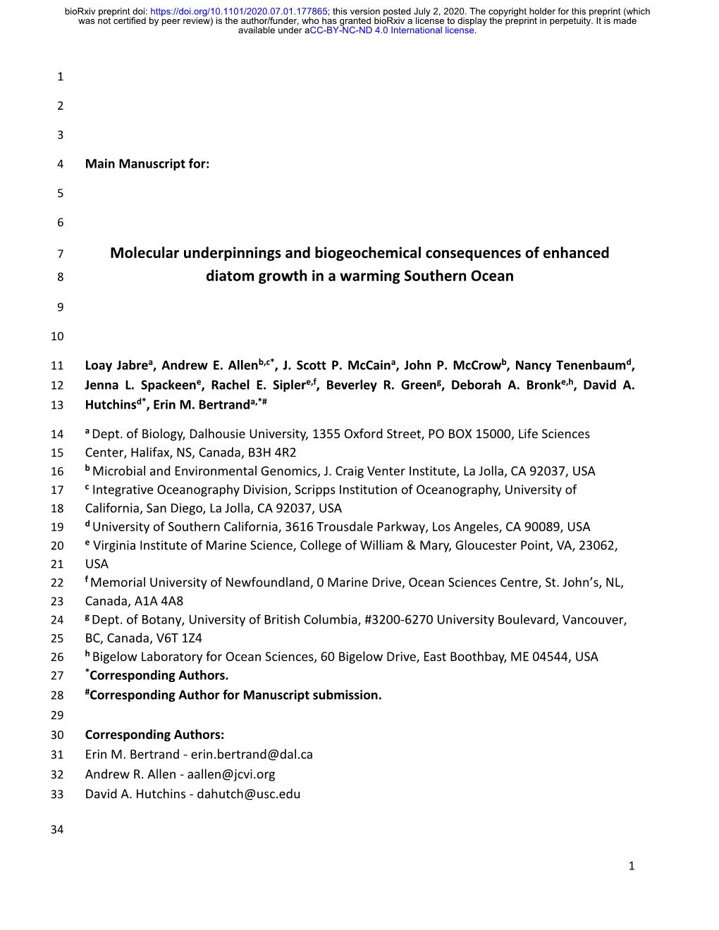 Molecular Underpinnings and Biogeochemical Consequences of Enhanced 8 Diatom Growth in a Warming Southern Ocean