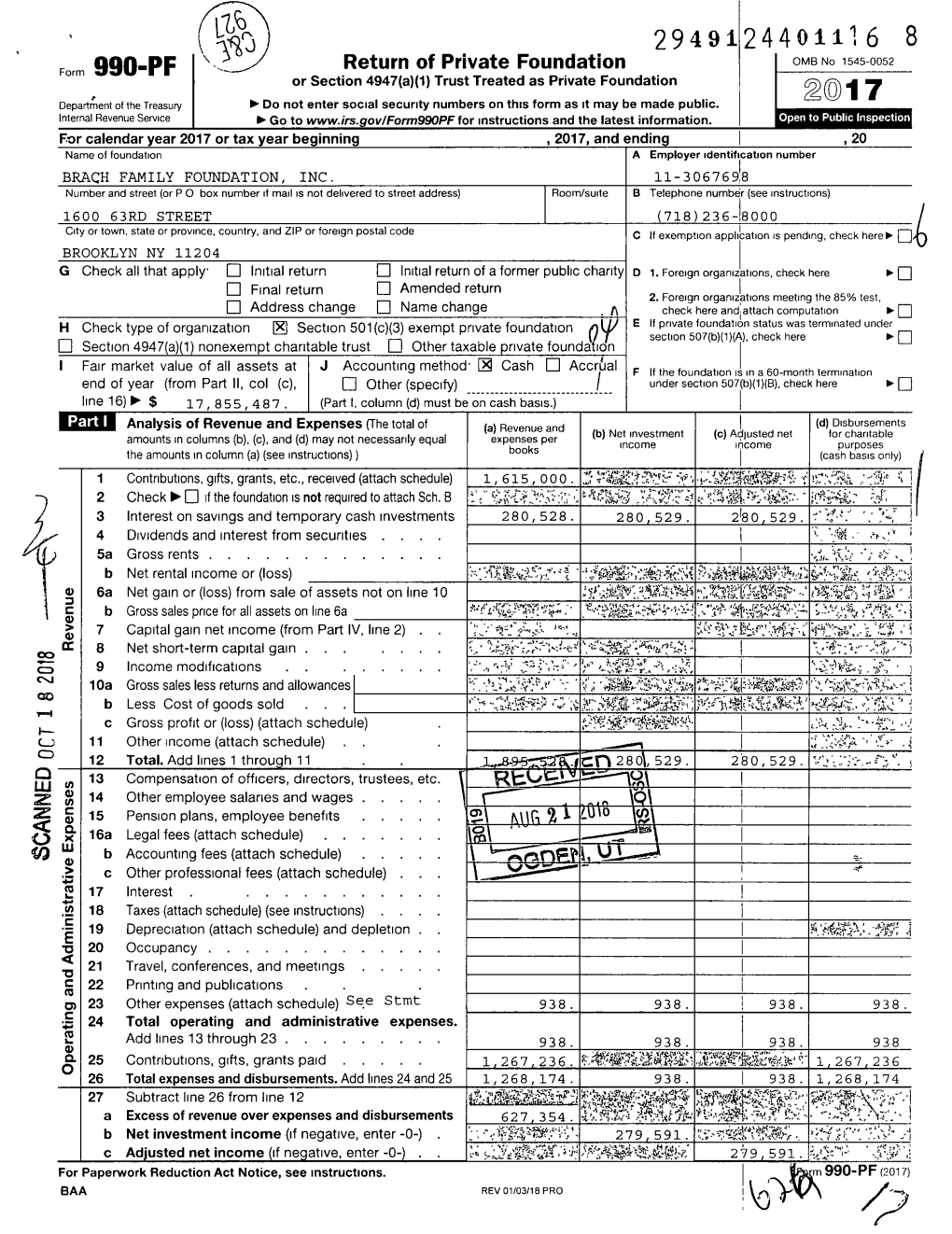 990-PF ` - / Or Section 4947(A)(1) Trust Treated As Private Foundation 2O 1 7