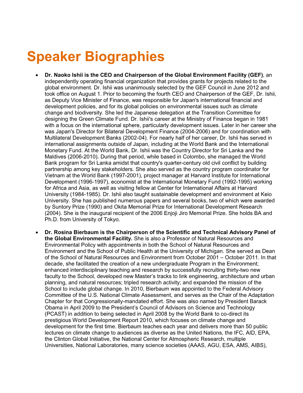 Speaker Biographies