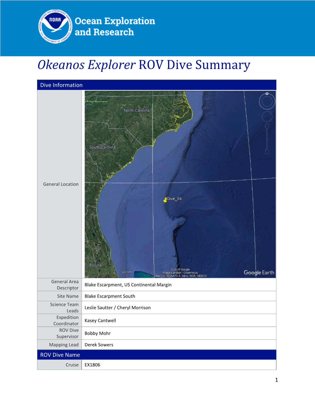 Okeanos Explorer ROV Dive Summary