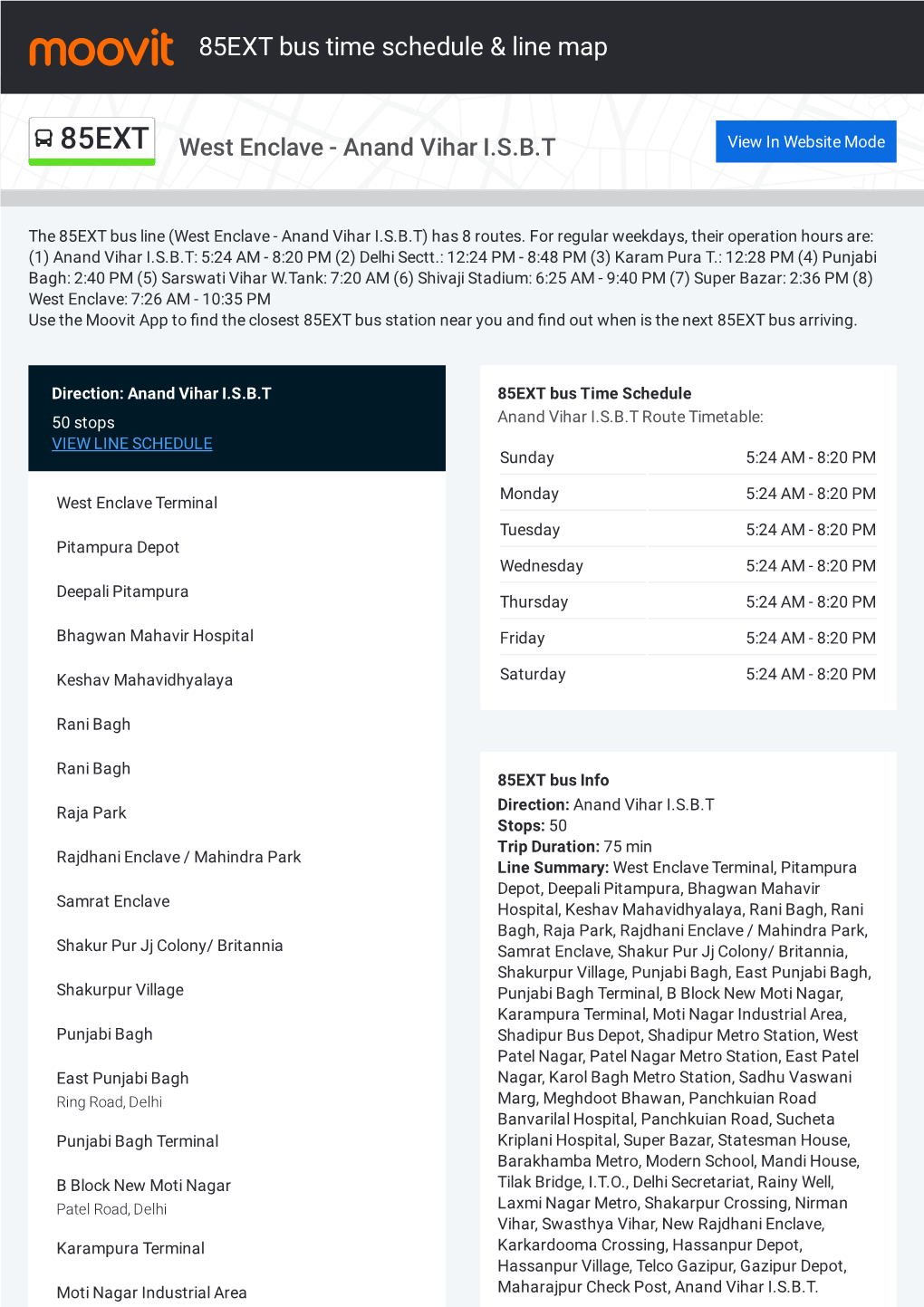 85EXT Bus Time Schedule & Line Route