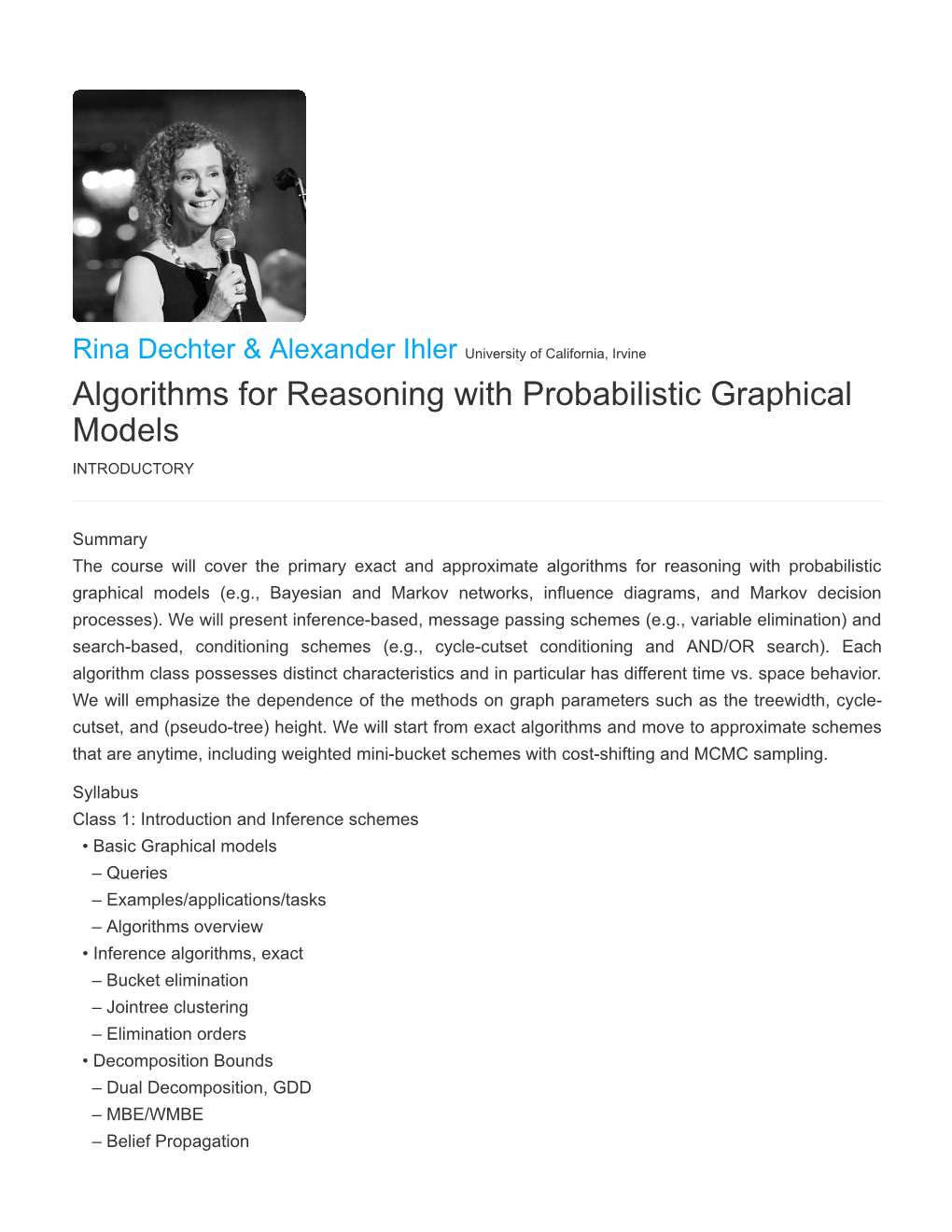 Algorithms for Reasoning with Probabilistic Graphical Models INTRODUCTORY