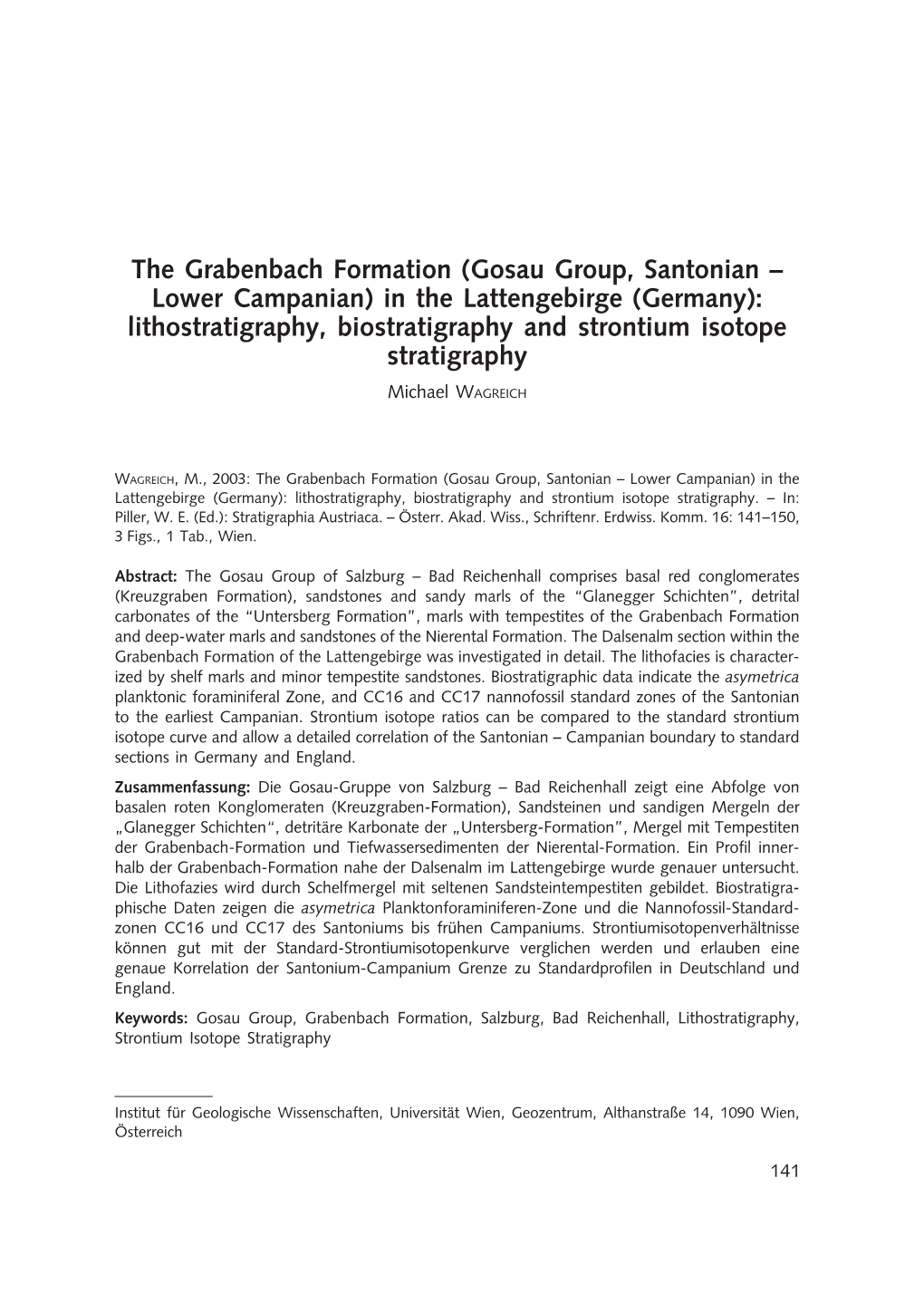 The Grabenbach Formation (Gosau Group, Santonian – Lower