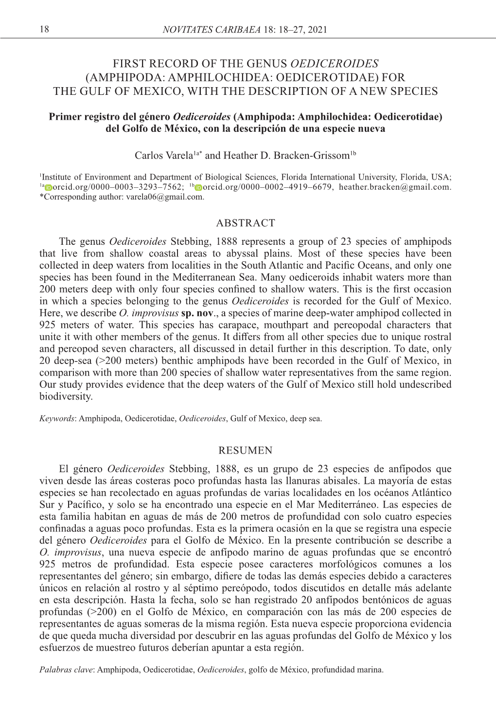 Amphipoda: Amphilochidea: Oedicerotidae) for the Gulf of Mexico, with the Description of a New Species