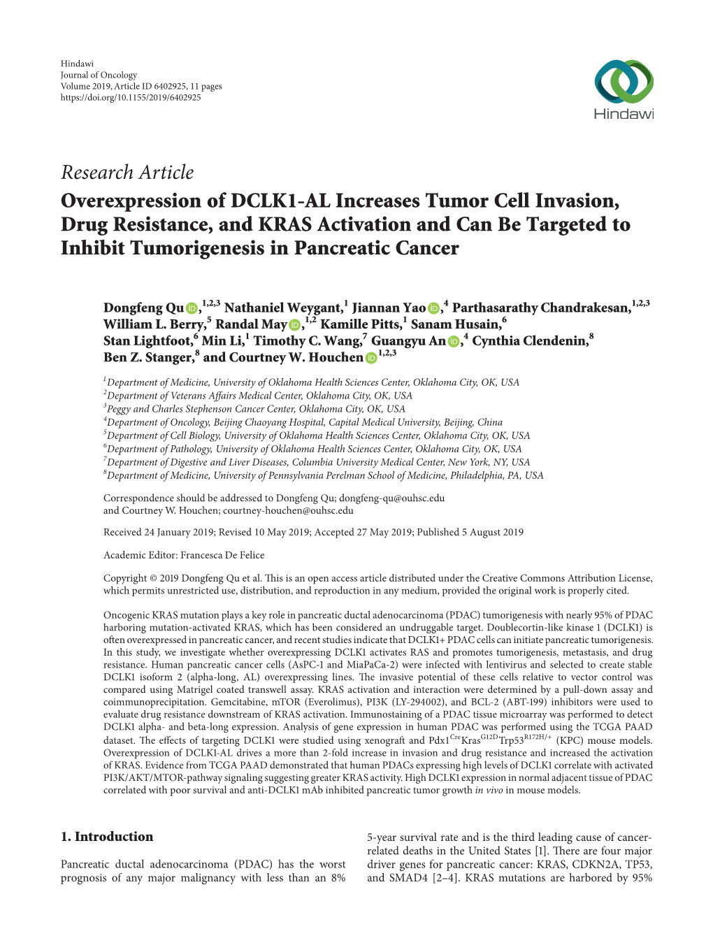 Overexpression of DCLK1-AL Increases Tumor Cell Invasion, Drug Resistance, and KRAS Activation and Can Be Targeted to Inhibit Tumorigenesis in Pancreatic Cancer