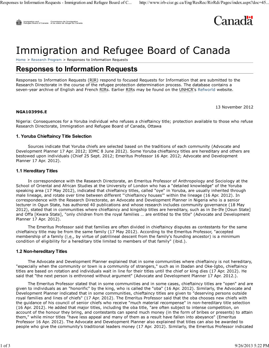 Immigration and Refugee Board of Canada, Ottawa
