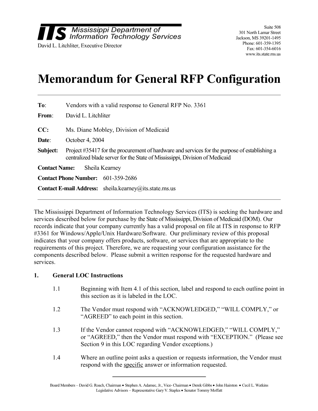 Memorandum for General RFP Configuration s17