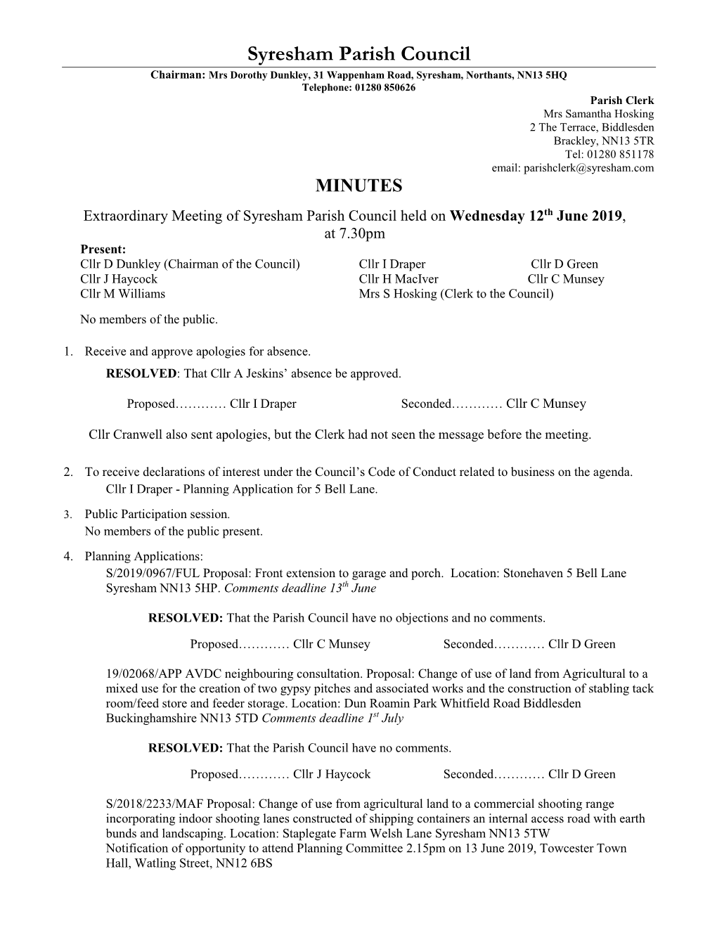 Full Council Minutes 2019 06 12