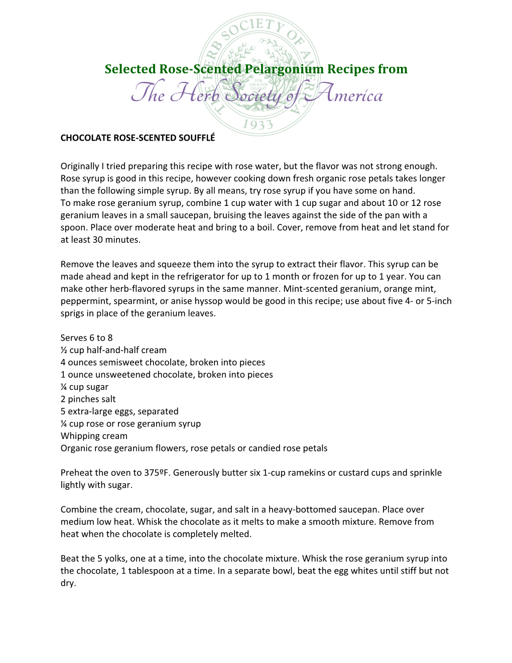 Pelargonium Recipes from the Herb Society of America