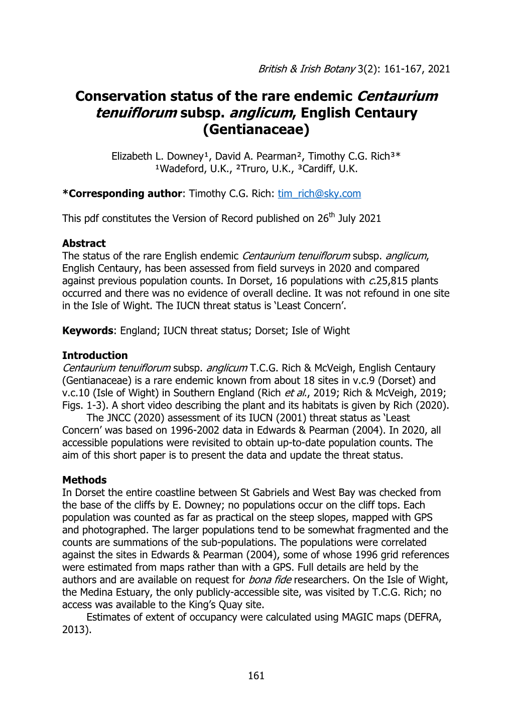 Conservation Status of the Rare Endemic Centaurium Tenuiflorum Subsp