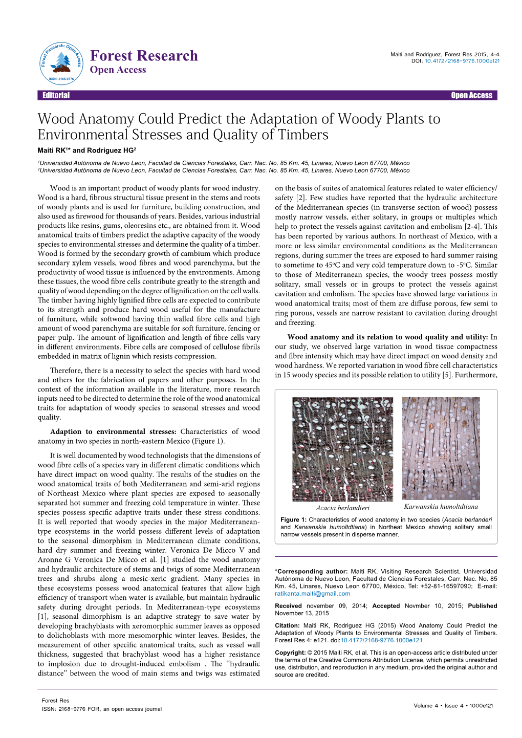 Wood Anatomy Could Predict the Adaption of Woody Plants To