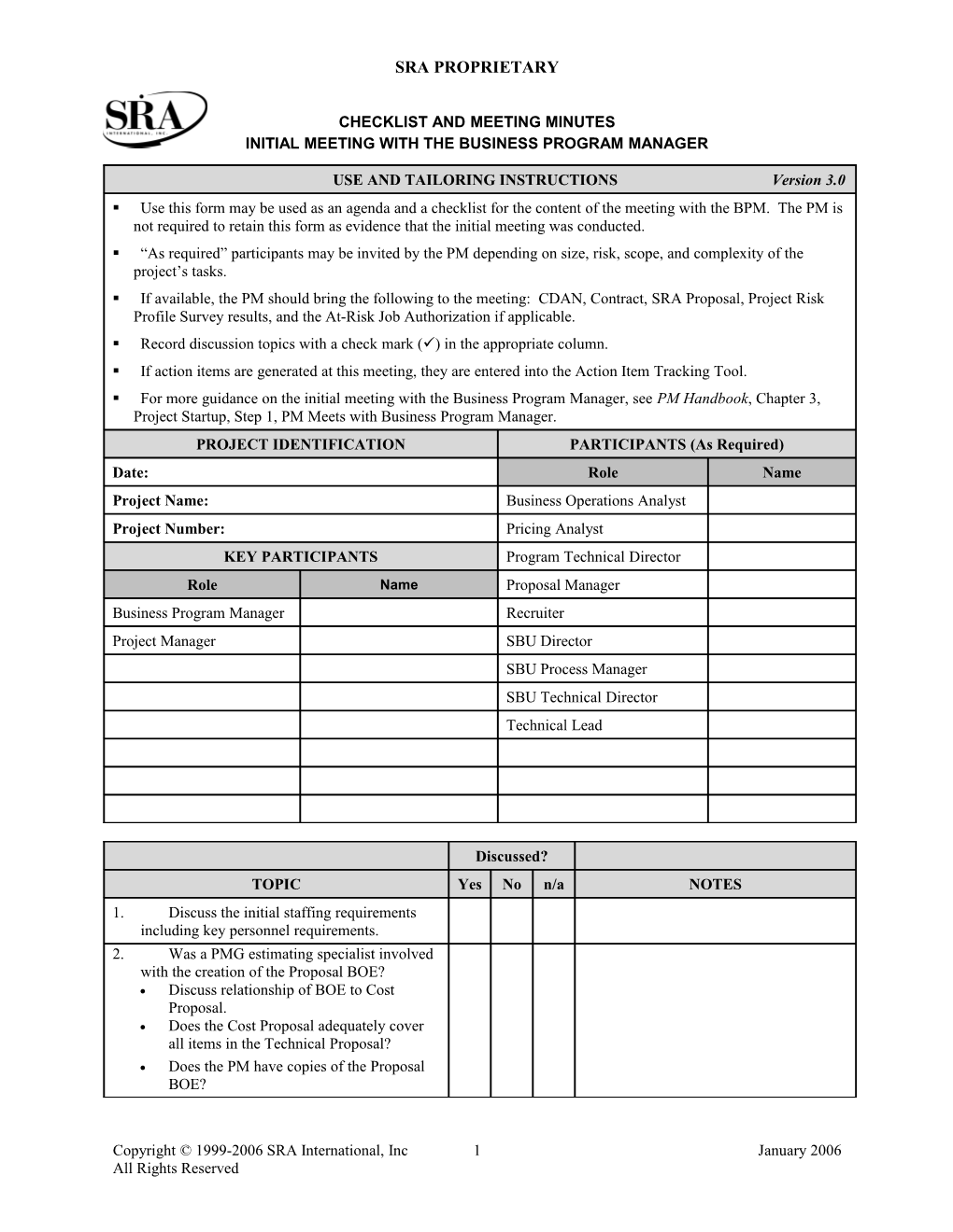 Checklist for Initial Meeting with BPM s1