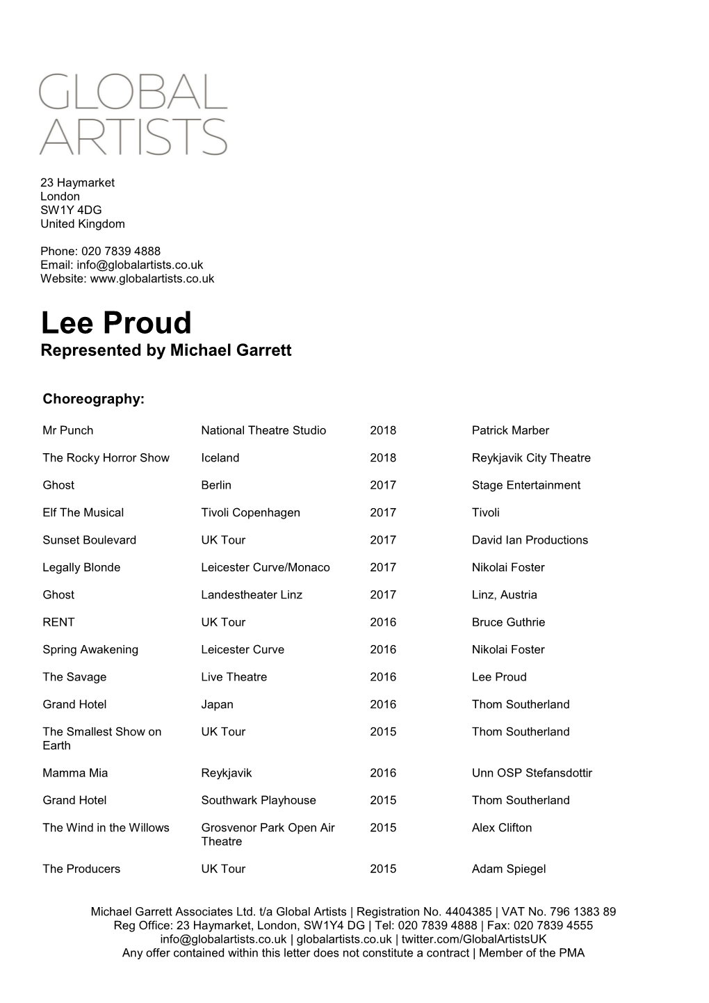 Lee Proud Represented by Michael Garrett