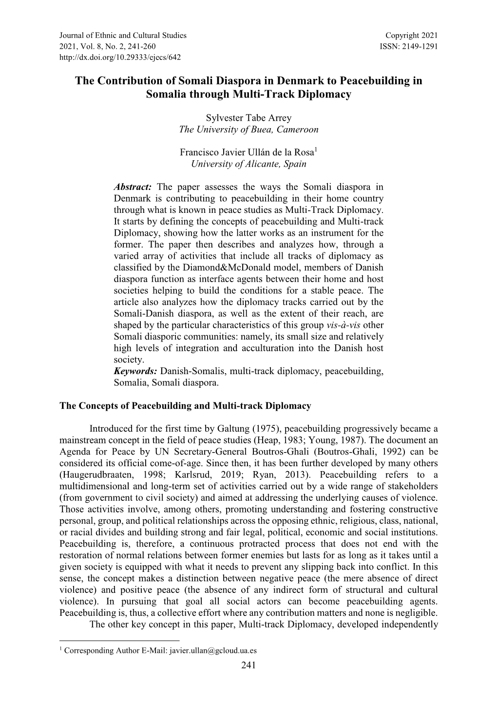 The Contribution of Somali Diaspora in Denmark to Peacebuilding in Somalia Through Multi-Track Diplomacy