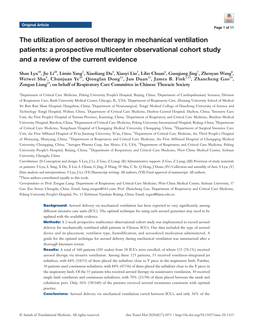 The Utilization of Aerosol Therapy in Mechanical Ventilation Patients: a Prospective Multicenter Observational Cohort Study and a Review of the Current Evidence