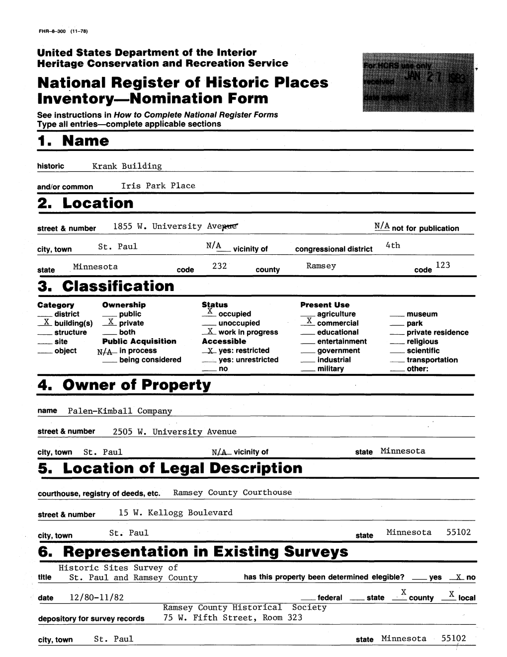 National Register of Historic Places Inventory—Nomination Form