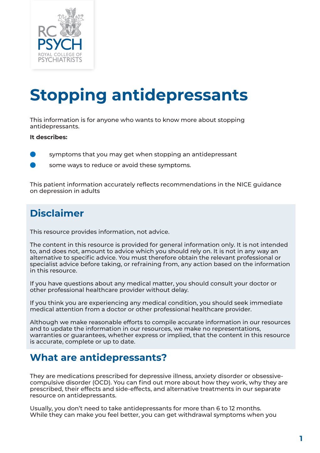 Stopping Antidepressants