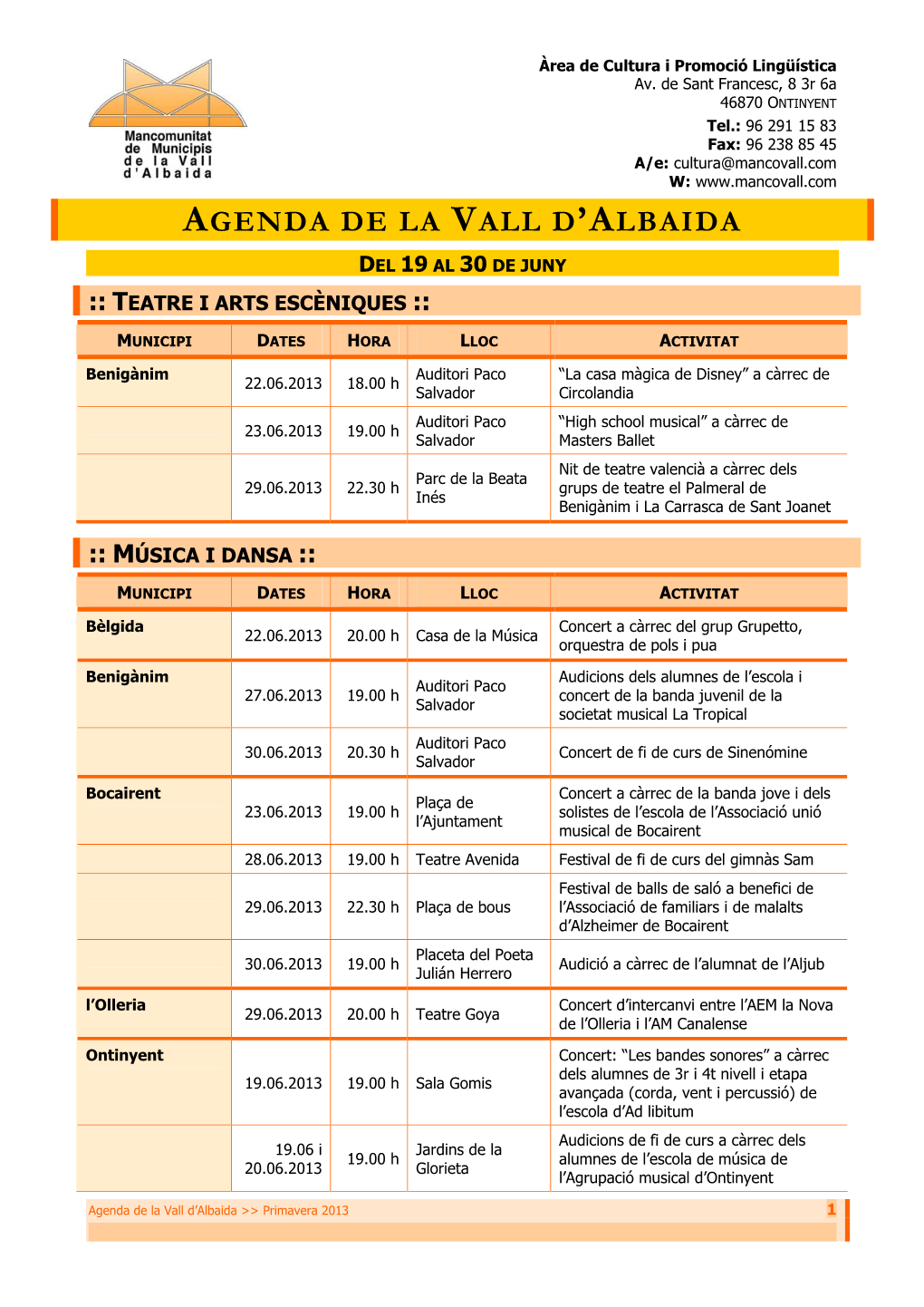 Agenda De La Vall D'albaida