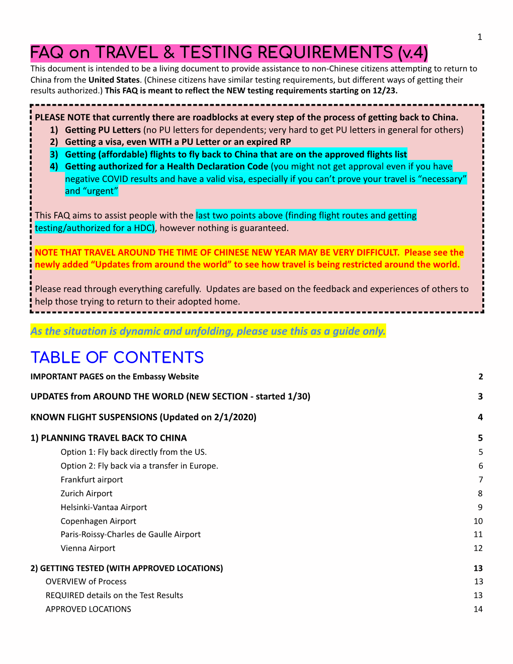 USA FAQ on TRAVEL & TESTING (V.4)