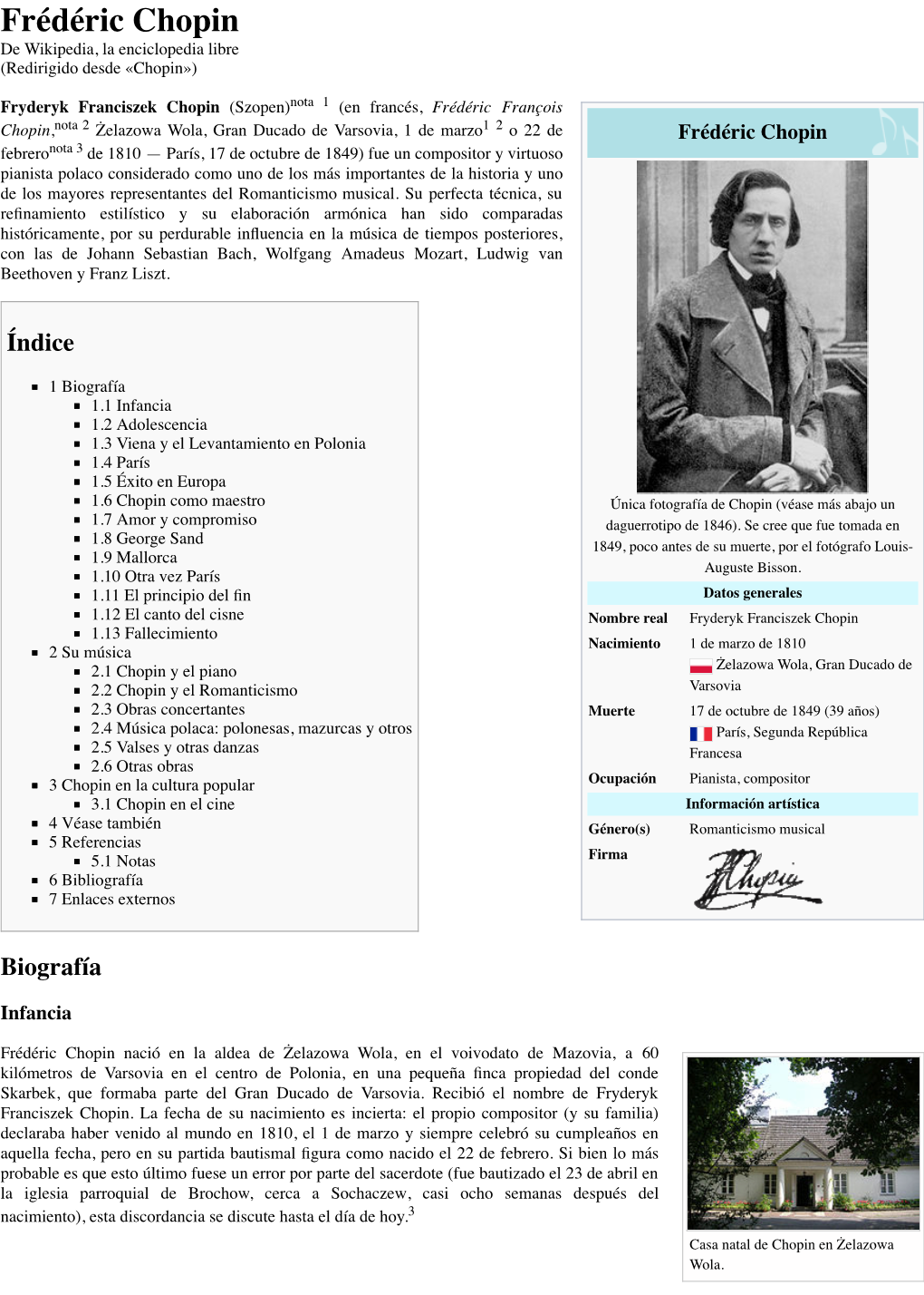 Frédéric Chopin De Wikipedia, La Enciclopedia Libre (Redirigido Desde «Chopin»)