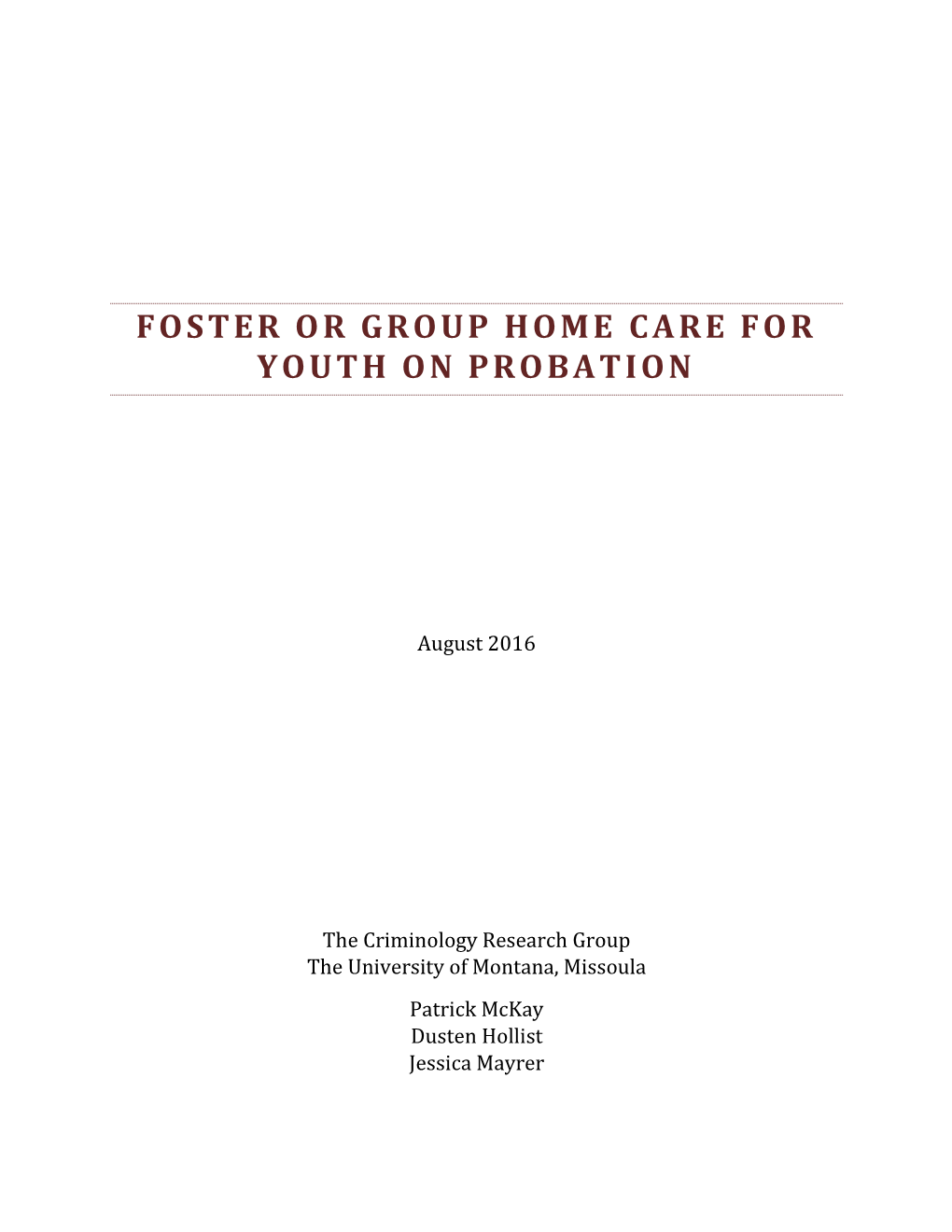 Foster Or Group Home Care for Youth on Probation