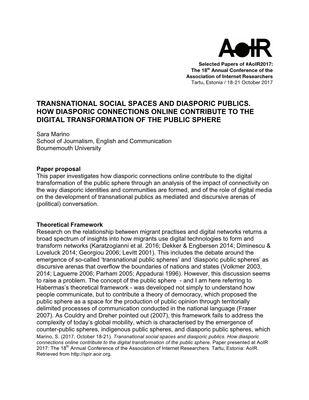 Transnational Social Spaces and Diasporic Publics. How Diasporic Connections Online Contribute to the Digital Transformation of the Public Sphere