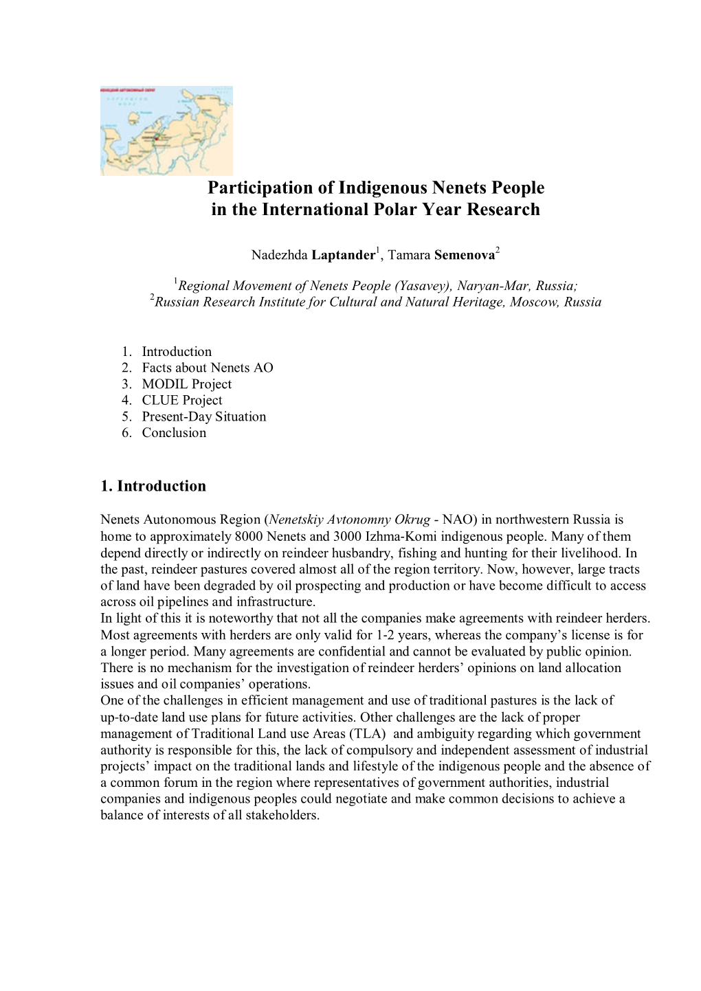 Participation of Indigenous Nenets People in the International Polar Year Research
