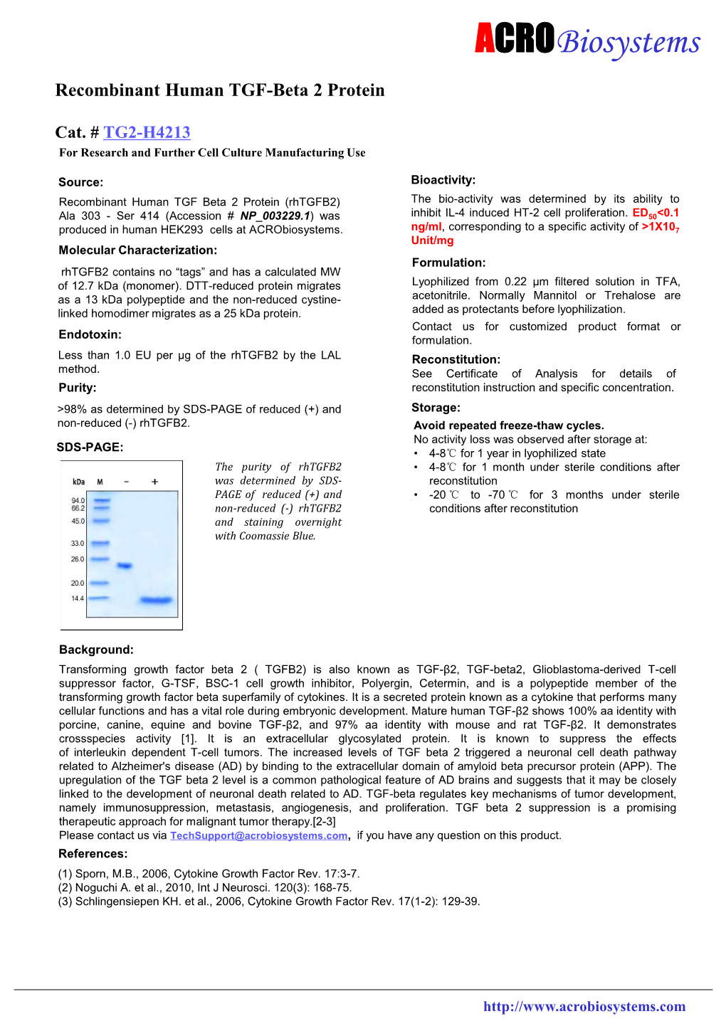 Recombinant Human TGF-Beta 2 Protein