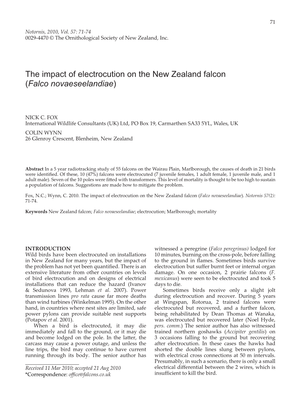 The Impact of Electrocution on the New Zealand Falcon (Falco Novaeseelandiae)