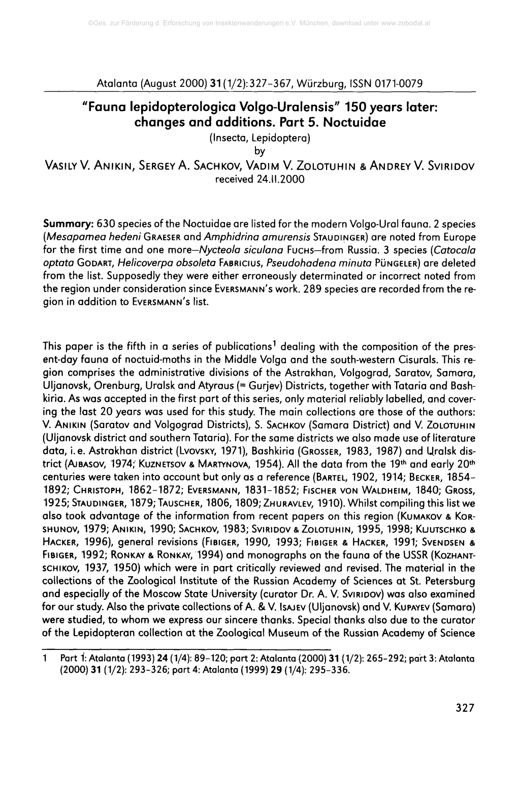 Fauna Lepidopterologica Volgo-Uralensis" 150 Years Later: Changes and Additions