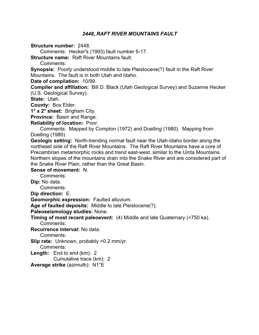 2448, Raft River Mountains Fault