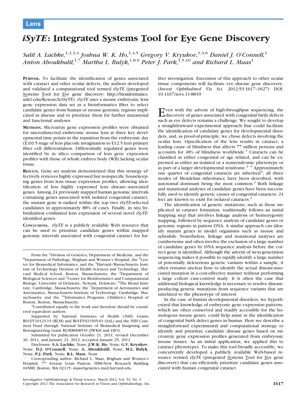 Isyte: Integrated Systems Tool for Eye Gene Discovery