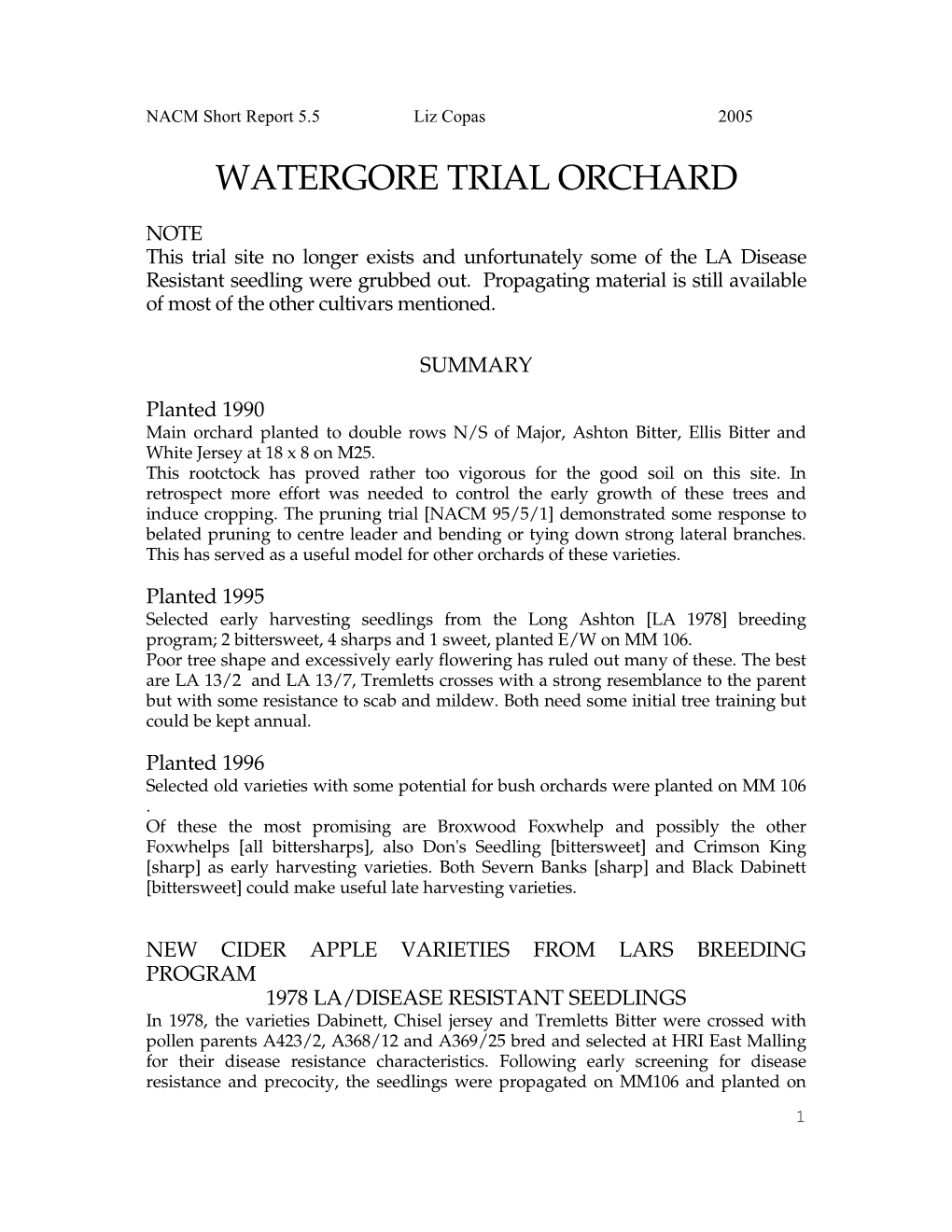 Watergore Trial Orchard