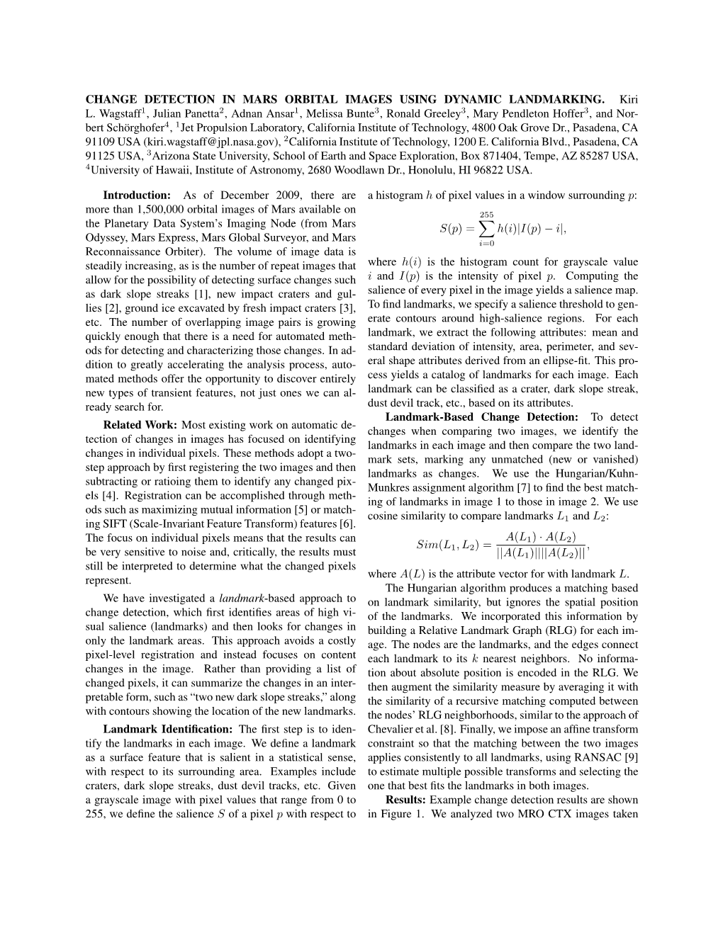 Change Detection in Mars Orbital Images Using Dynamic Landmarking