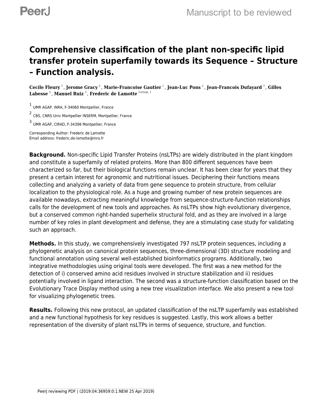 Comprehensive Classification of the Plant Non-Specific Lipid Transfer Protein Superfamily Towards Its Sequence