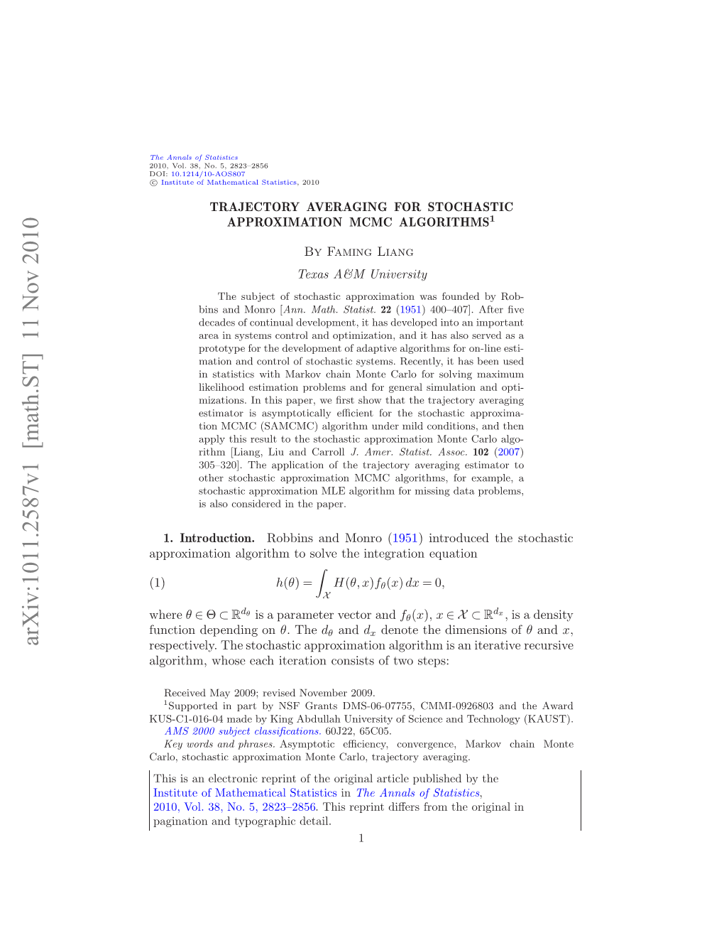 Trajectory Averaging for Stochastic Approximation MCMC Algorithms